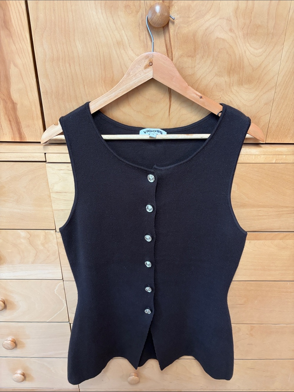 NWOT Vigoss Dark Brown Ribbed Button-Down Knit Top